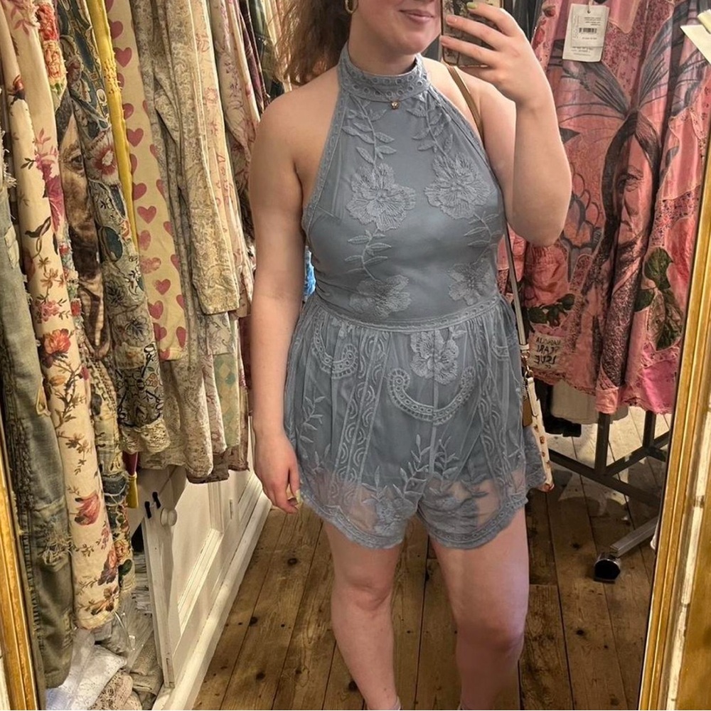 Dusty Blue Halter Romper